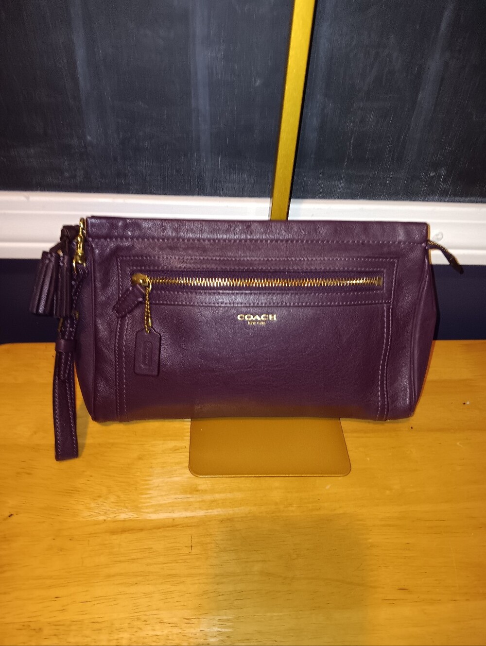 Coach Legacy Oversized Plum Leather Wristlet